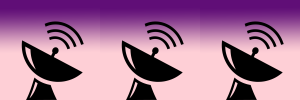 Mars Uplink Site Logo ...which is an array of three, black-colored radio astronomy antennae (aka satelitte antennae aka radar dishes) set against a pinkish hue background, and pointing up and to the right into a purple, dusk-like sky